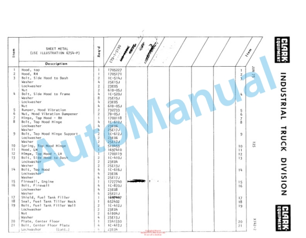 Clark Diesel Clarktor E Parts Book X142-2-5