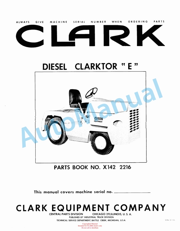 Clark Diesel Clarktor E Parts Book X142 2216