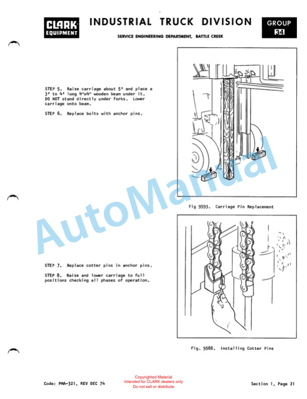 Clark Diesel Powered C300Y40 D Planned Maintenance and Adjustment Procedures Manual PMA-381-2