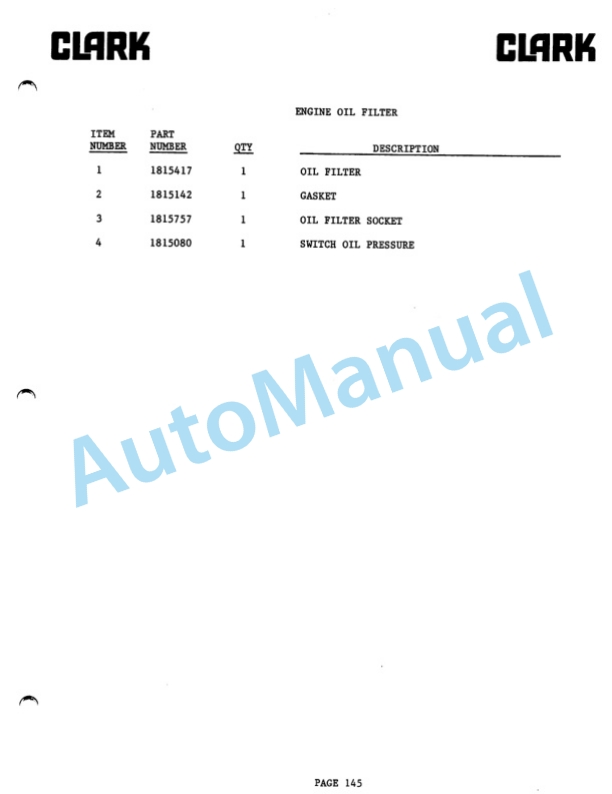 Clark DRT30 Diesel Rough Terrain Lift Truck Parts Book DRT30-1 5640 1st-3
