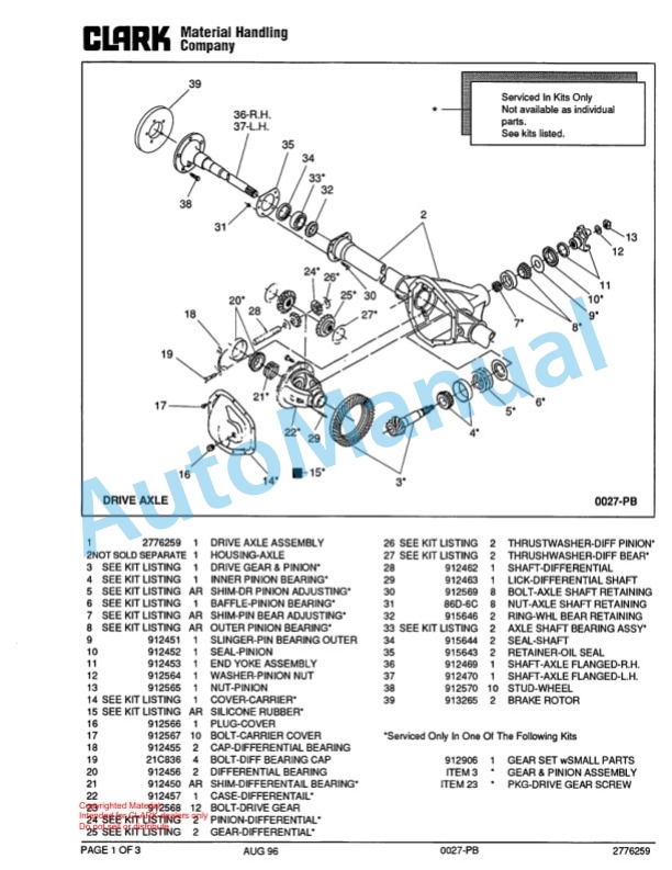 Clark DTT 30 Towing Tractor Parts Book X171 9190-2