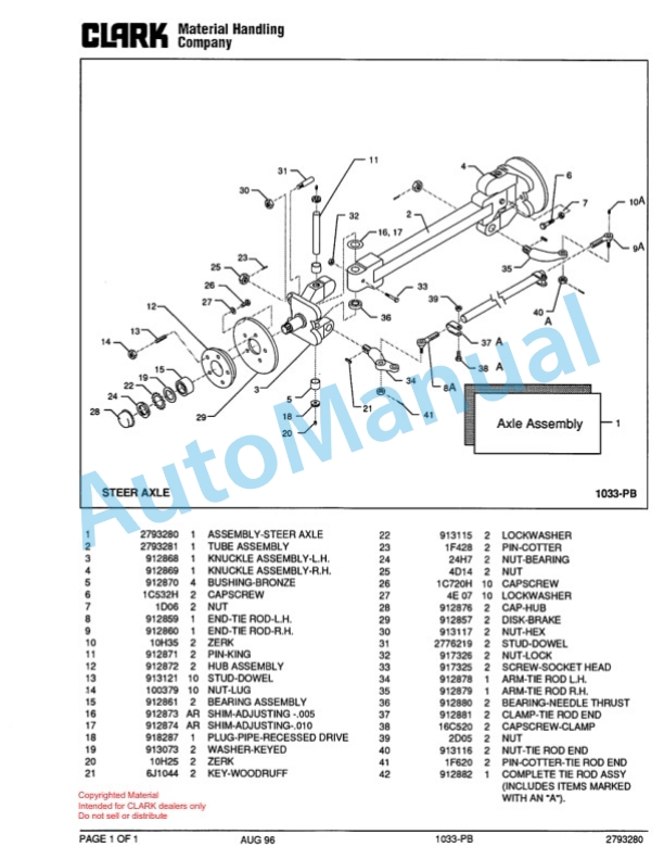 Clark DTT 30 Towing Tractor Parts Book X171 9190-3
