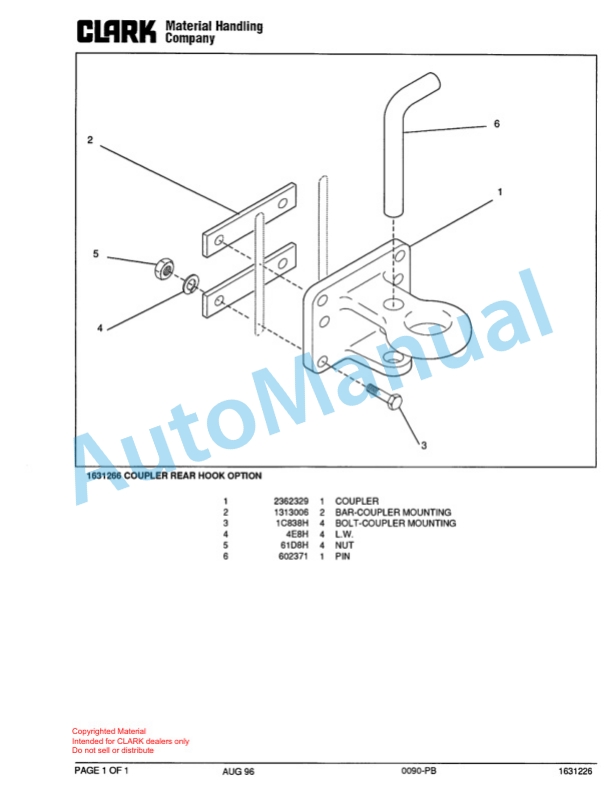 Clark DTT 30 Towing Tractor Parts Book X171 9190-5