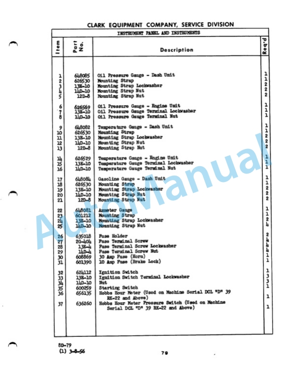Clark Dynatork Gas Carloader D Maintenance Manual and Parts Book 8D-3