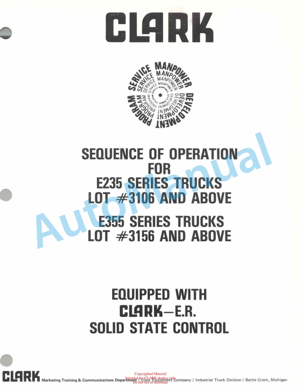 Clark E235, E335 Series Truck Equipped WIT h E.R. Solid State Control Sequence Of Operation