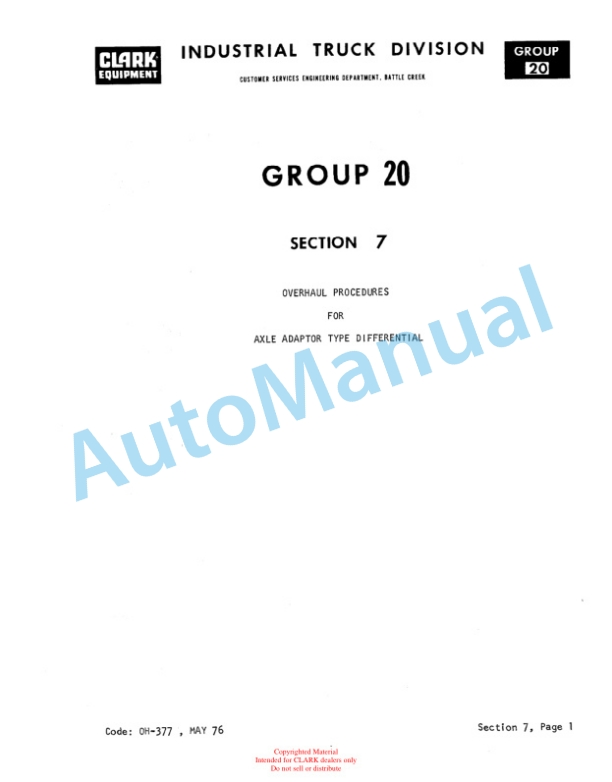 Clark EC 235 and EV 1 Overhaul Manual OH-386-2