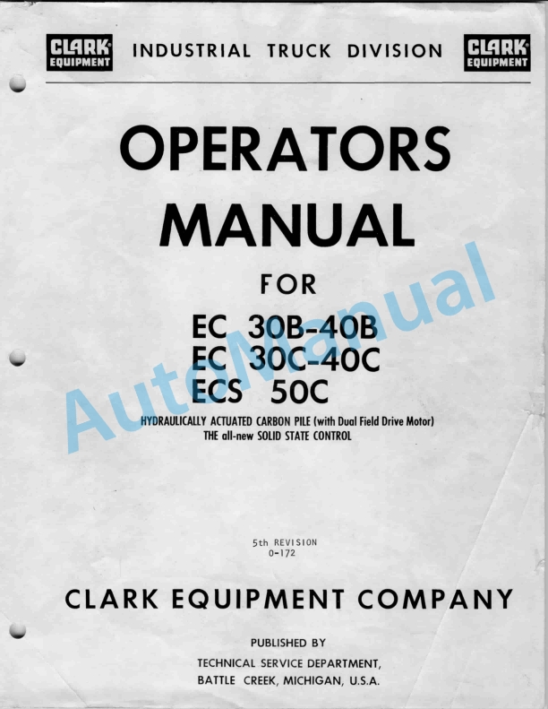 Clark EC 30B, EC 40B, EC 30C, EC 40C, ECS 50C Operator Manual O-172 5th