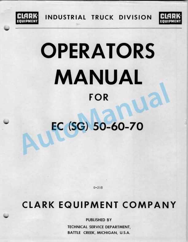 Clark EC 50, EC 60, EC 70, SG 50, SG 60, SG 70 Operator Manual O-218
