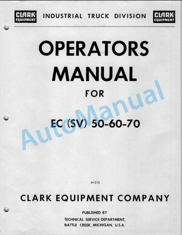 Clark EC 50, EC 60, EC 70, SV 50, SV 60, SV 70 Operator Manual O-219