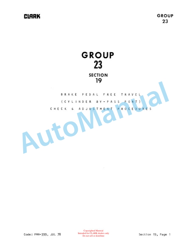 Clark EC 500Y 60-70 72 Volt Planned Maintenance and Adjustment Procedures Manual PMA-399-2