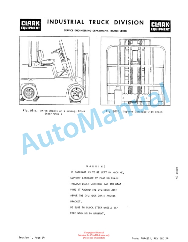 Clark EC 500Y 60-70 72 Volt Planned Maintenance and Adjustment Procedures Manual PMA-399-3