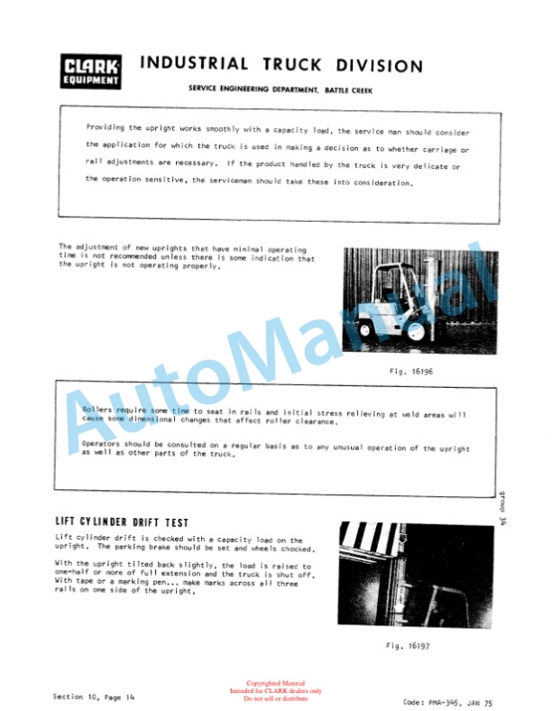 Clark EC 500Y 60-70 72 Volt Planned Maintenance and Adjustment Procedures Manual PMA-399-4