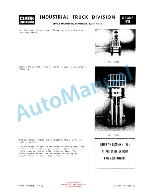 Clark EC 500Y 60-70 72 Volt Planned Maintenance and Adjustment Procedures Manual PMA-399-5