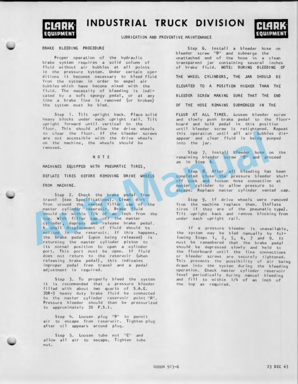 Clark EC 60 B SG, EC 70 B SG, EC 80 B SG Operator Manual O-223-2-2