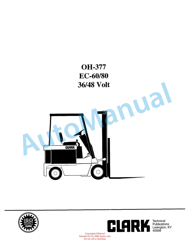 Clark EC-60, EC-80 36-48 Volt Overhaul Manual OH-377