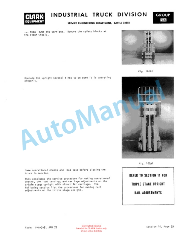 Clark EC500 20, EC500 25, EC500 S30 Planned Maintenance and Adjustment Procedures Manual PMA-386-4