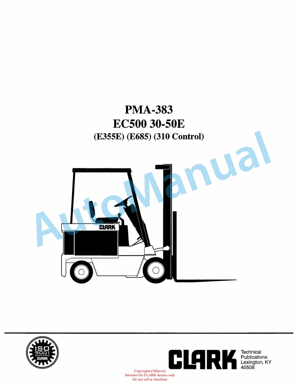 Clark EC500 30-50E Planned Maintenance and Adjustment Procedures Manual PMA-383