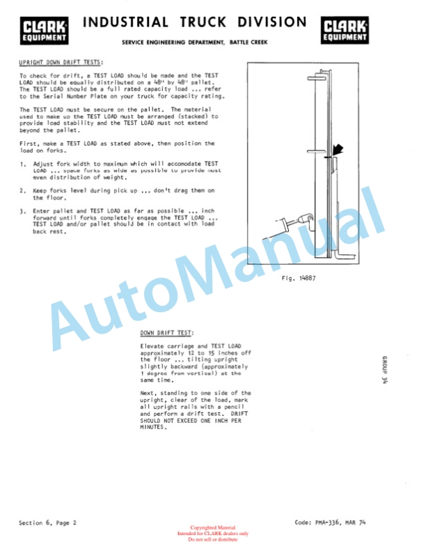 Clark EC500 60, EC500 70, EC500 80 Planned Maintenance and Adjustment Procedures Manual PMA-340-5