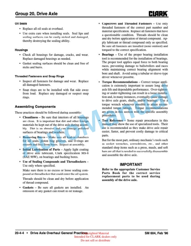 Alternative view of Clark EC500 60, EC500 80B Service Manual SM-604