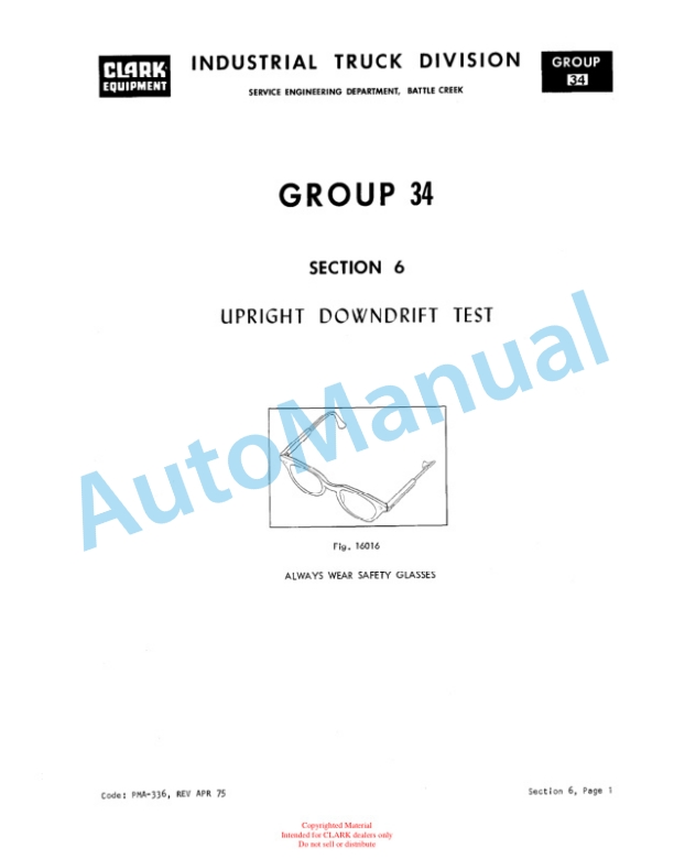 Clark EC500 685 Planned Maintenance and Adjustment Procedures Manual PMA-432-5