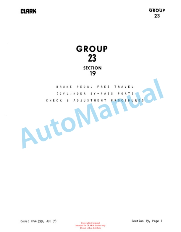 Clark EC500-912 Planned Maintenance and Adjustment Procedures Manual PMA-398-2