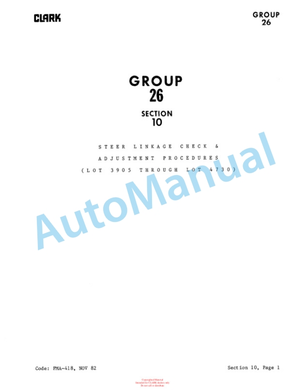 Clark EC500 - E355 Planned Maintenance and Adjustment Procedures Manual PMA-418-2