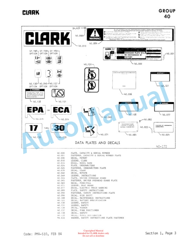 Clark ECA, EPA Planned Maintenance and Adjustment Procedures Manual PMA-510-5