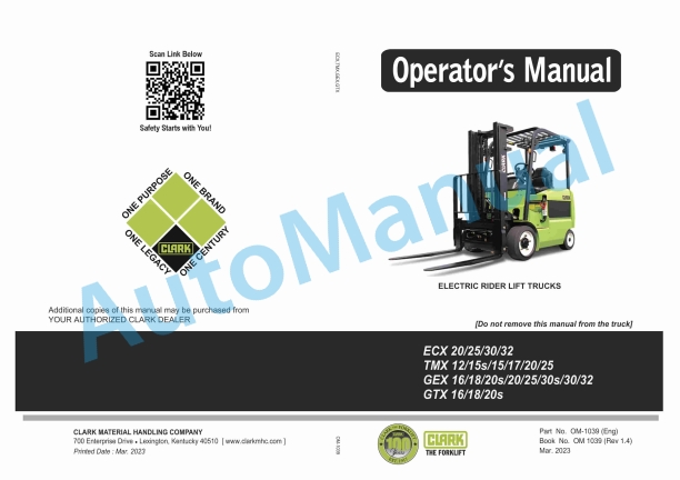 Clark ECX 20-32, TMX 12-25, GEX 16-32, GTX 16-20s Operator Manual OM-1039