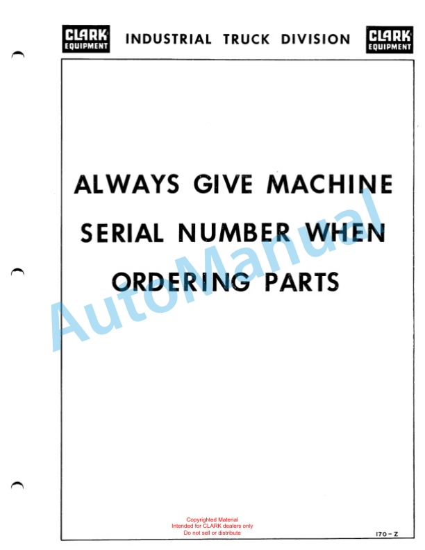 Clark Electric Clarklift 20B Maintenance Manual and Parts Book X7B 493-2
