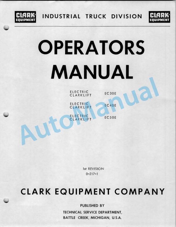 Clark Electric Clarklift EC30E, EC40E, EC50E Operator Manual O-217-1 1st