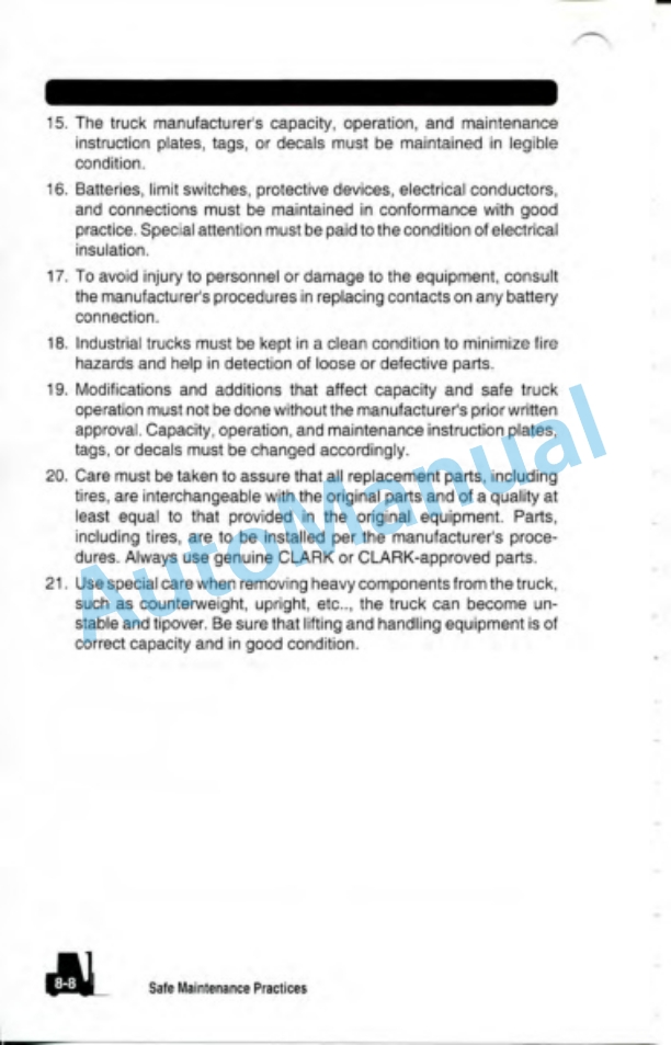 Clark Electric Rider Lift Trucks Operator Manual OM-633-4