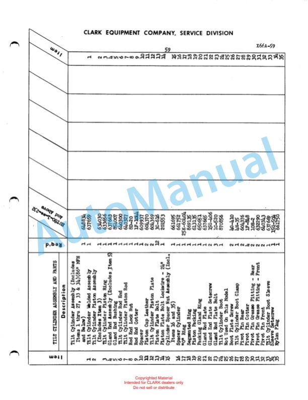 Clark Electric Utilitruc 80 Maintenance Manual and Parts Book X66A-2