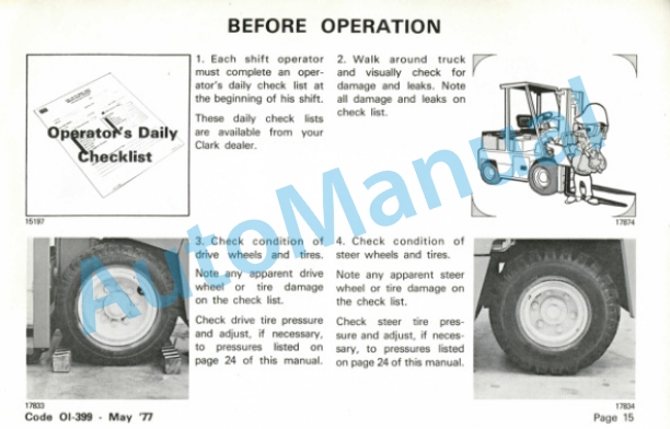Clark Electric Yardlift EC 500Y 60-70 Model 72 Volt Operator Instructions OI-399-2
