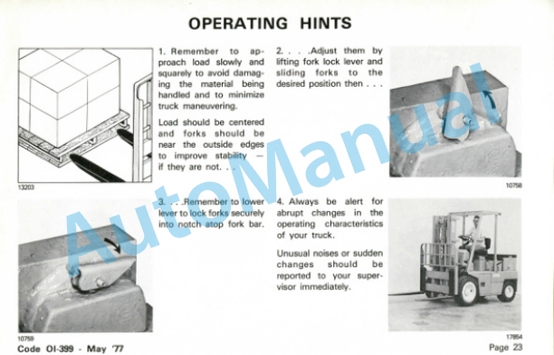 Clark Electric Yardlift EC 500Y 60-70 Model 72 Volt Operator Instructions OI-399-4