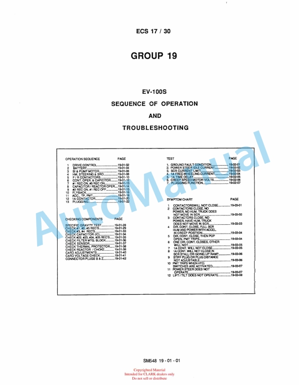 Clark EV100S Sequence Of Operation and Troubleshooting