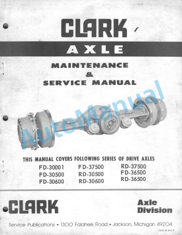 Clark FD-30001 to FD-37500, RD-30500 to RD-37500 Maintenance and Service Manual