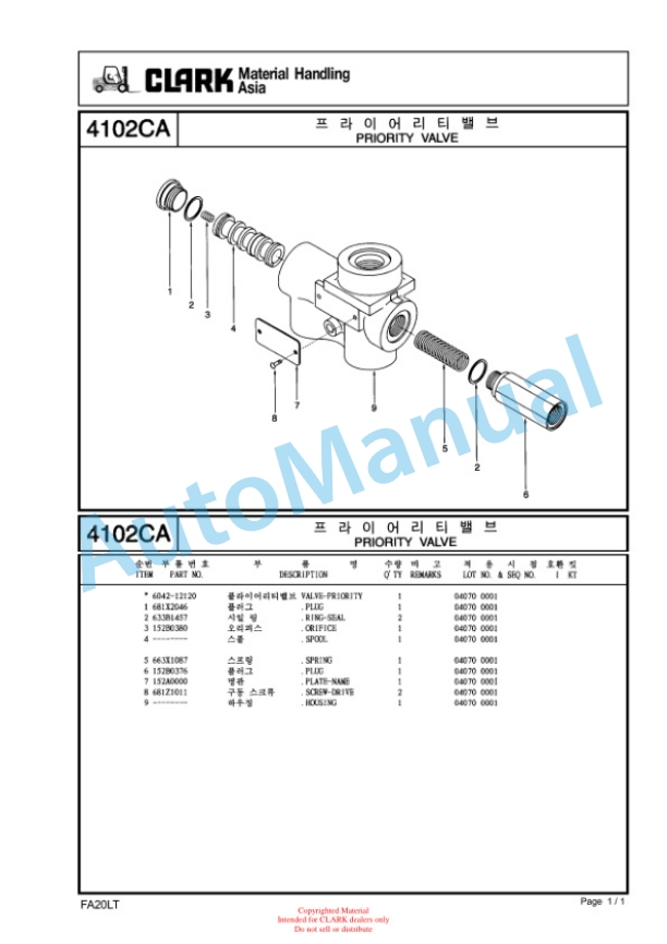 Alternative view of Clark FX20L, FX25L, FX30L, SF 20L, SF 25L, SF 30L Parts Catalog