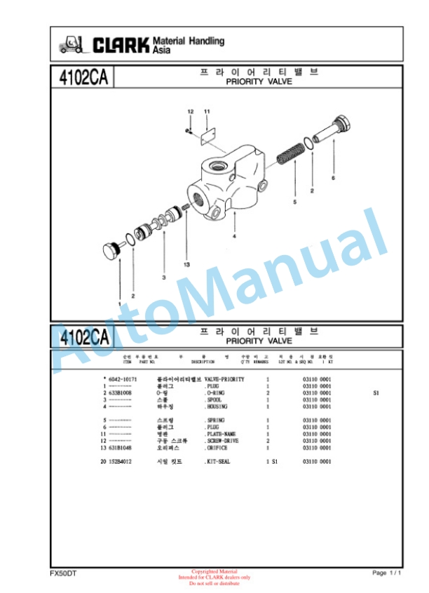Alternative view of Clark FX50D, FX60D, FX70D, SF 50sD, SF 60sD, SF 70sD, SF 75sD Parts Catalog
