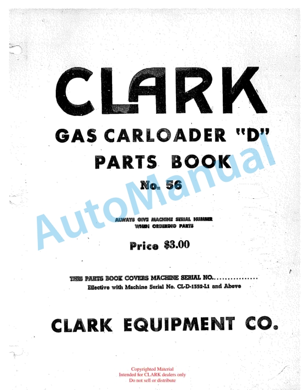 Clark Gas Carloader D Parts Book