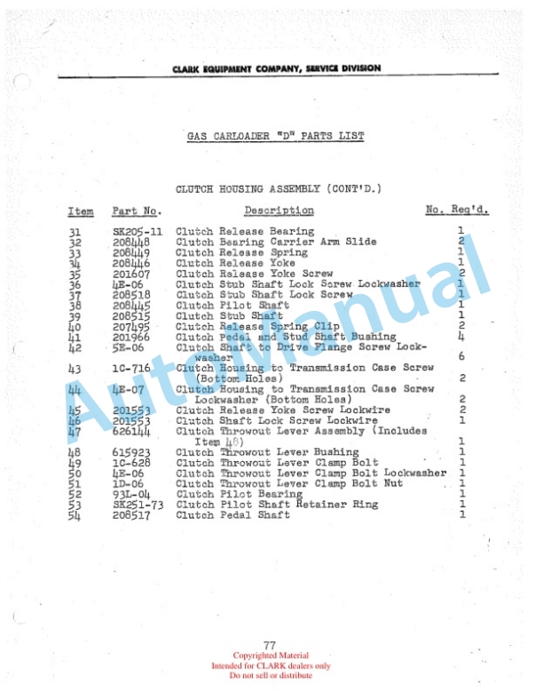 Clark Gas Carloader D Parts Book-2