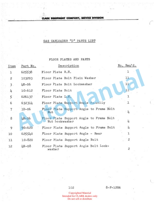 Clark Gas Carloader D Parts Book-3