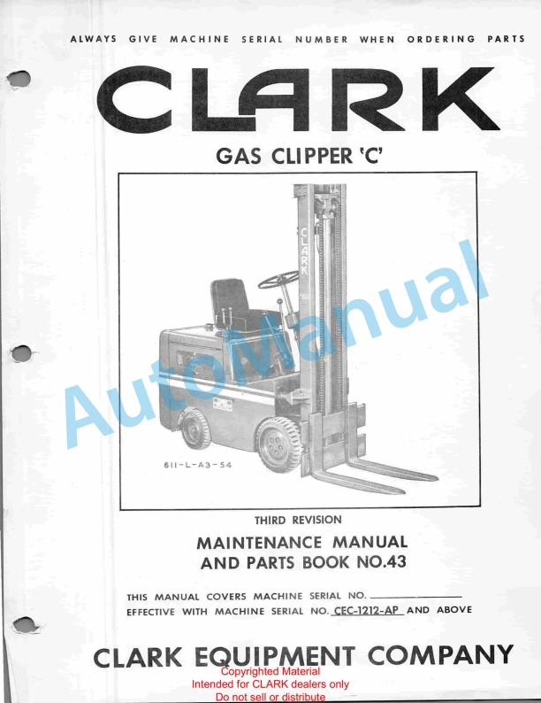 Clark Gas Clipper C Maintenance Manual and Parts Book 43