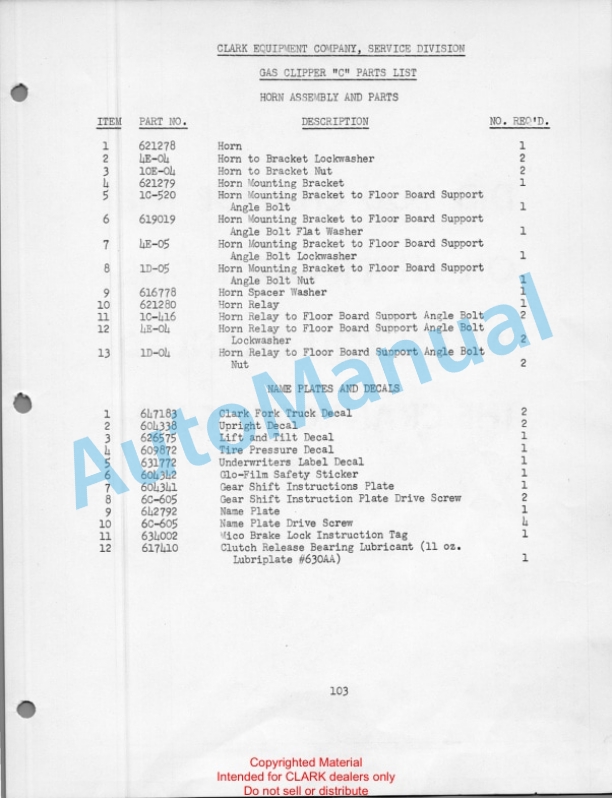 Clark Gas Clipper C Maintenance Manual and Parts Book 43-3