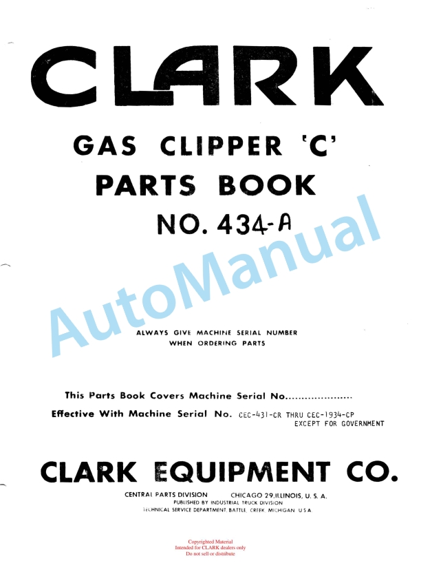 Clark Gas Clipper C Parts Book 434-A
