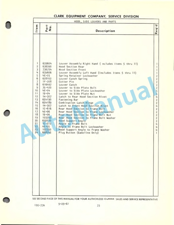 Clark Gas Ultilitruc F Maintenance Manual and Parts Book 12F 518-3