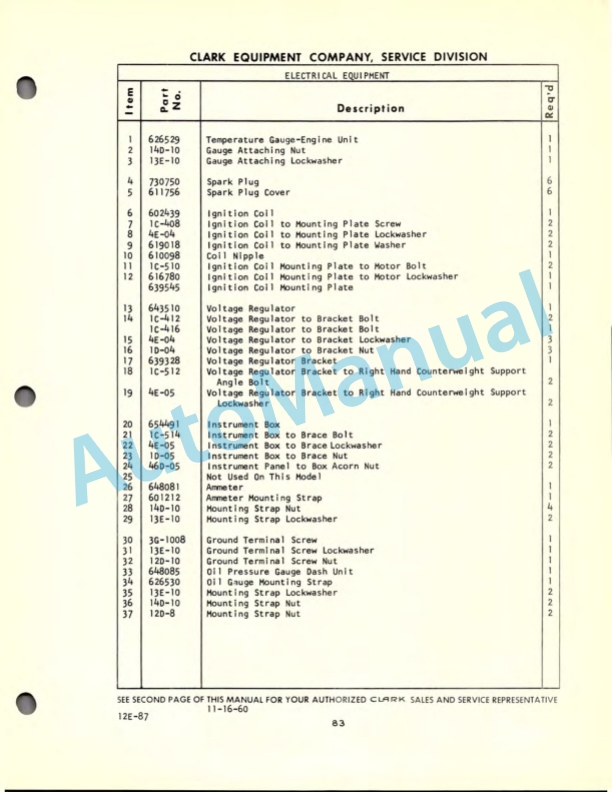 Clark Gas Ultilitruc F Maintenance Manual and Parts Book 12F 518-4