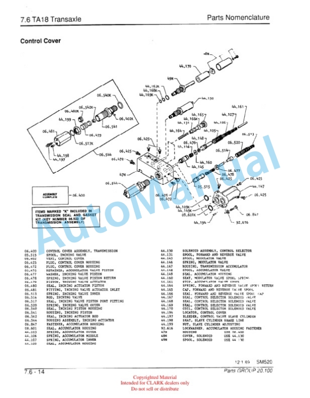 Alternative view of Clark GCS Service Manual SM-520R