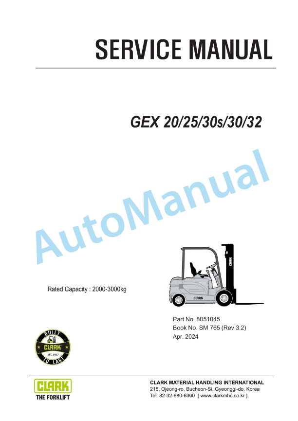 Clark GEX 20, 25, 30s, 30, 32 Service Manual SM-765