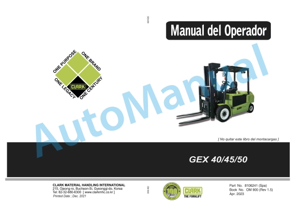 Clark GEX 40, GEX 45, GEX 50 Electric Rider Lift Trucks Operator Manual OM-900 SPA