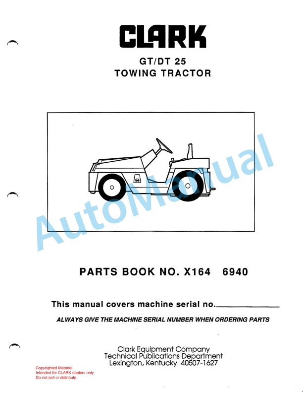 Clark GT, DT 25 Towing Tractor Parts Book X164 6940